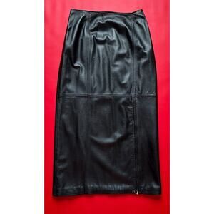 St John Sport By Marie Gray Black Leather Pencil Skirt Lined Long Length Size 10